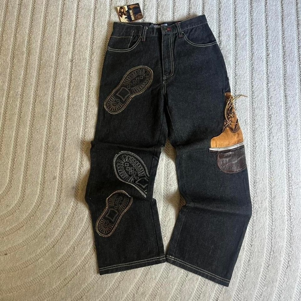 VTG y2K Raw Blue black denim jeans Size 32 Punk Grunge Streetwear Skater Party